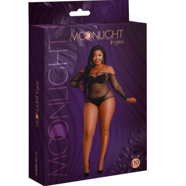 MOONLIGHT - MODÈLE 9 BODY À MANCHES LONGUES NOIR BRILLANT GRANDE TAILLE – Image 3