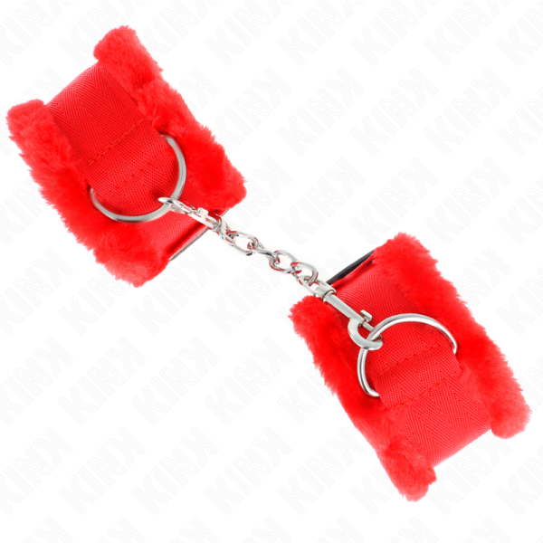 KINK - APPUI-POIGNETS DOUBLÉS DE FOURRURE ROUGE AJUSTABLE 17-31 CM X 7 CM – Image 2