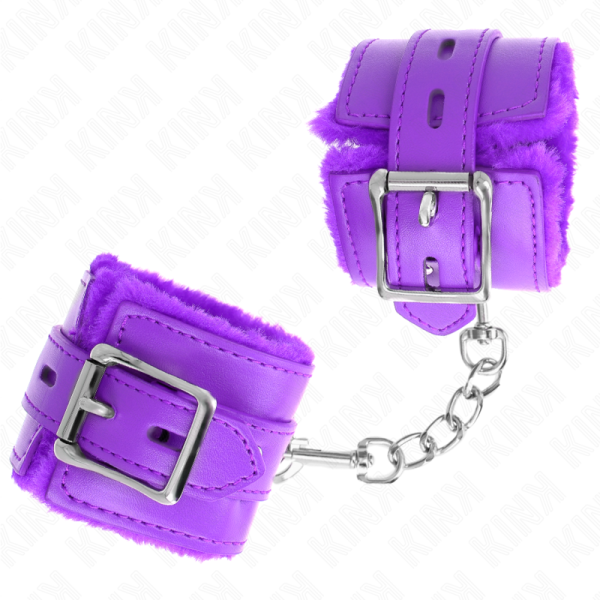 KINK - APPUI-POIGNETS DOUBLÉS DE FOURRURE AVEC TROUS CARRÉS VIOLET ET CEINTURE VIOLET RÉGLABLE 17-29 CM X 6 CM – Image 2