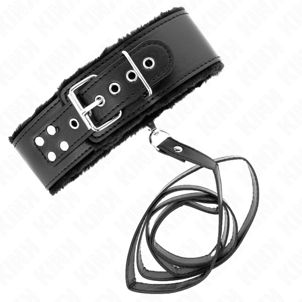 KINK - COLLIER AVEC LAISSE 116 CM AVEC CLOUS ARGENTÉS MODÈLE 4 NOIR AJUSTABLE 40-48 CM X 6 CM – Image 4