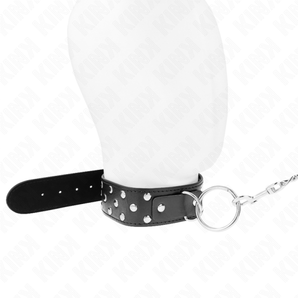 KINK - COLLIER RIVET ANNEAU AVEC CEINTURE 65 CM NOIR AJUSTABLE 36-50 CM X 3,8 CM – Image 2