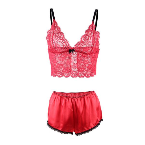 SUBBLIME - 953898 CHEMISIER DE NUIT EN SOIE ET DENTELLE + CULOTTE ROUGE S/M – Image 5