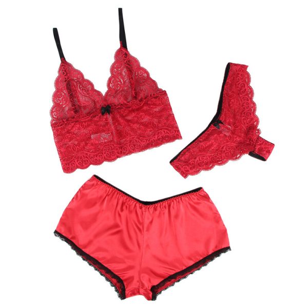 SUBBLIME - 953898 CHEMISIER DE NUIT EN SOIE ET DENTELLE + CULOTTE ROUGE S/M – Image 3