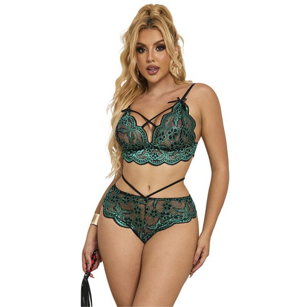 SUBBLIME - 954086 SOUTIEN-GORGE + CULOTTE DENTELLE VERT S/M – Image 4