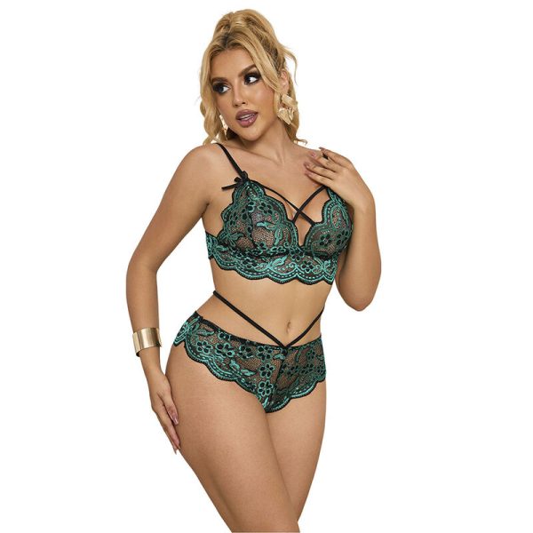 SUBBLIME - 954086 SOUTIEN-GORGE + CULOTTE DENTELLE VERT S/M – Image 5